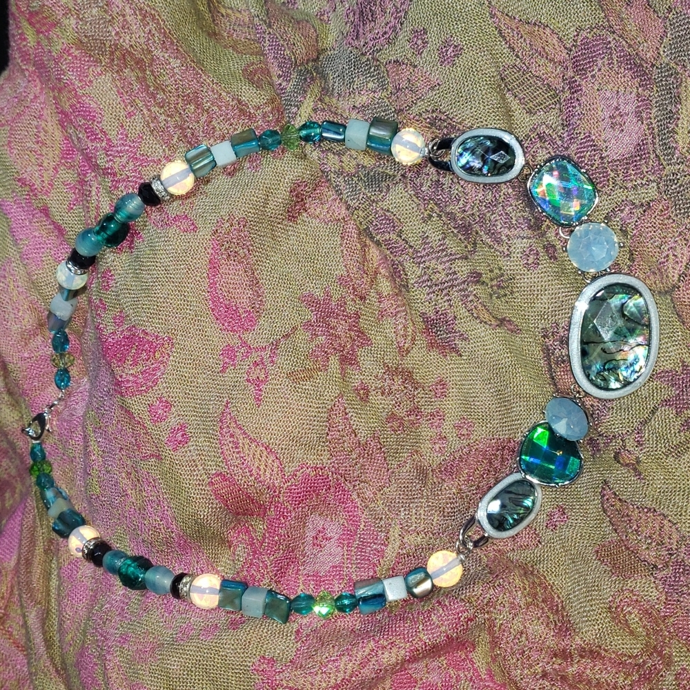 Mother of pearl Abalone opal glass necklace